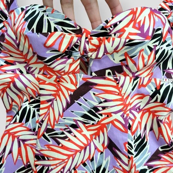 NWOT GUESS Clara Strapless Ruffle Sleeve Mini Dress Red Purple - Picture 9 of 16